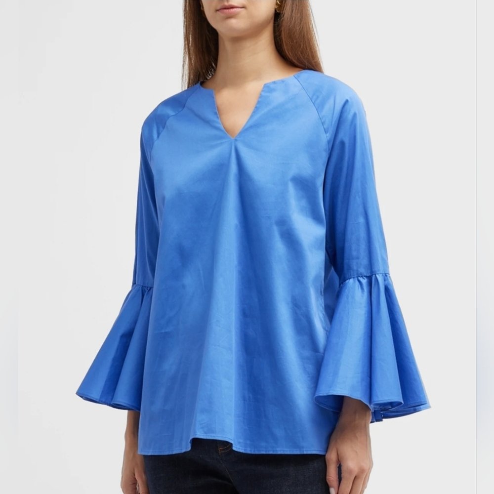 HARSHMAN $228 Blue Flared Sleeve Top NWT